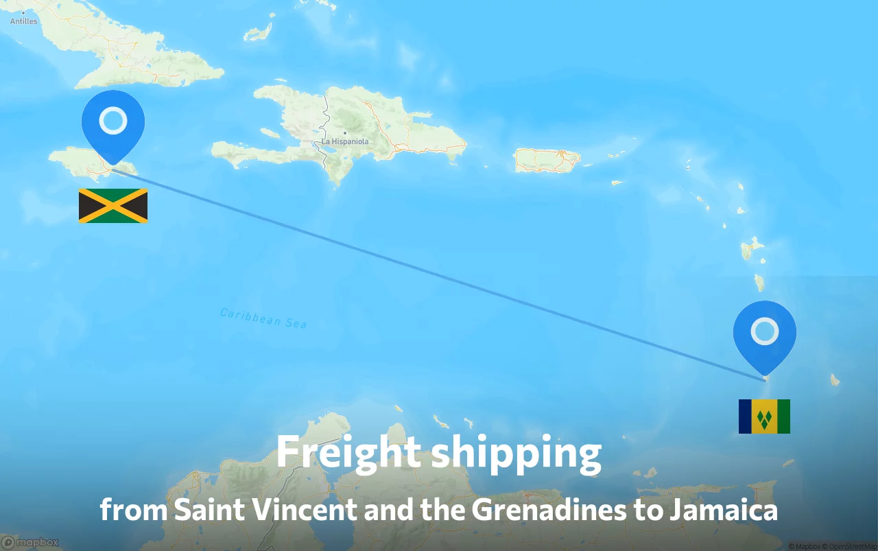 Shipping route from Saint Vincent and the Grenadines to Jamaica