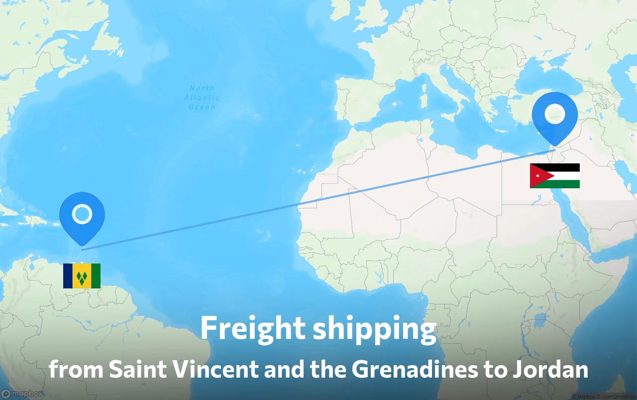Shipping route from Saint Vincent and the Grenadines to Jordan