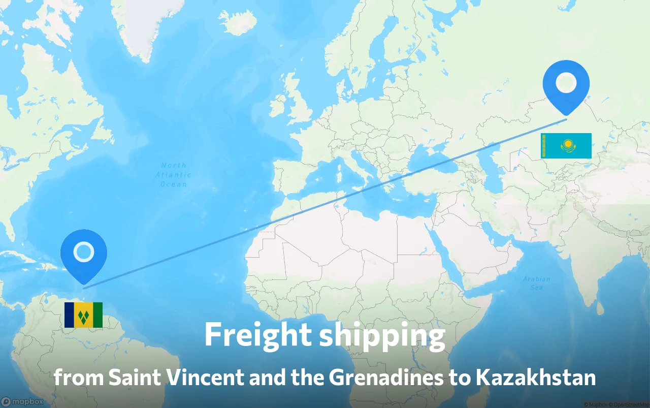 Shipping route from Saint Vincent and the Grenadines to Kazakhstan