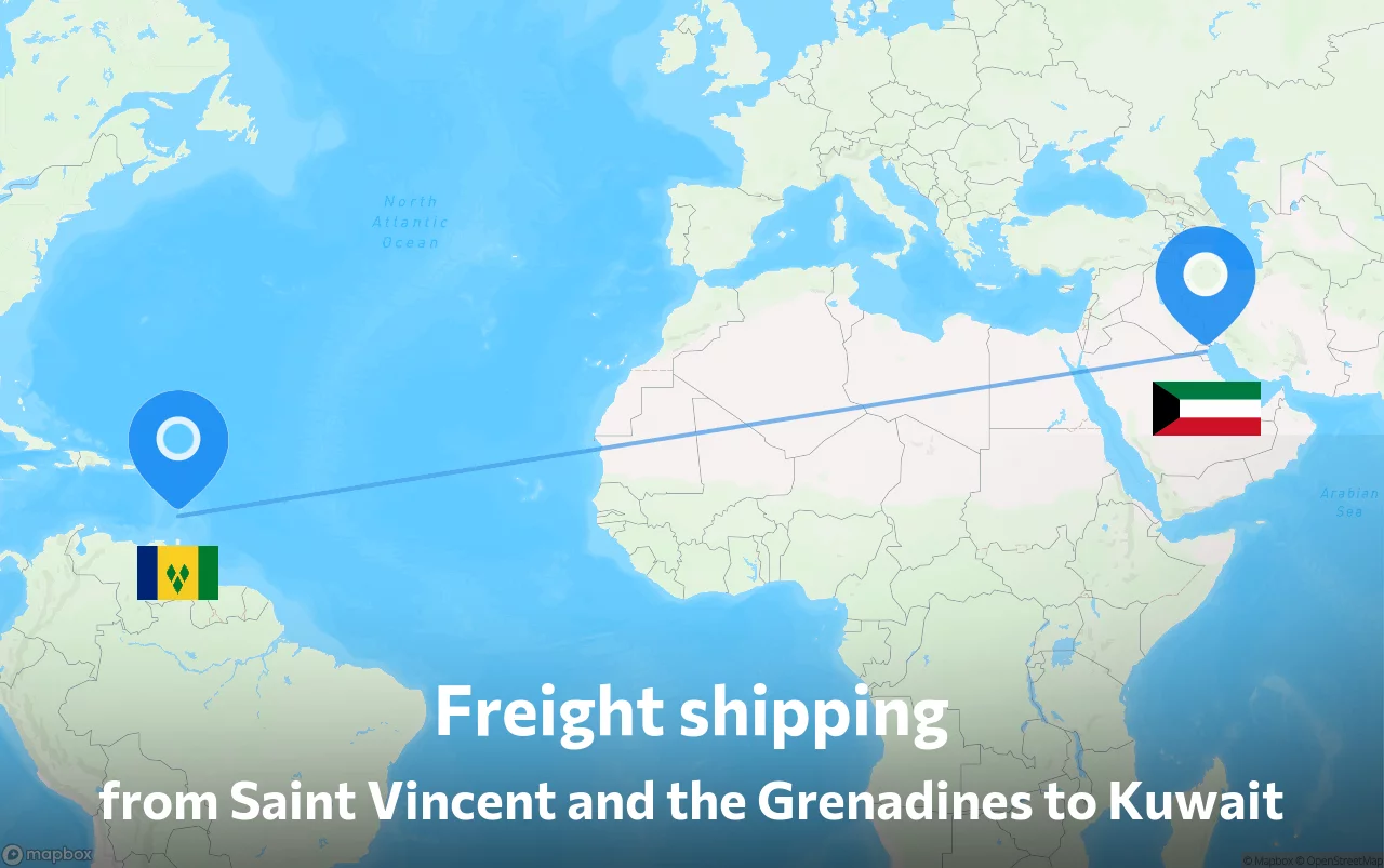 Shipping route from Saint Vincent and the Grenadines to Kuwait