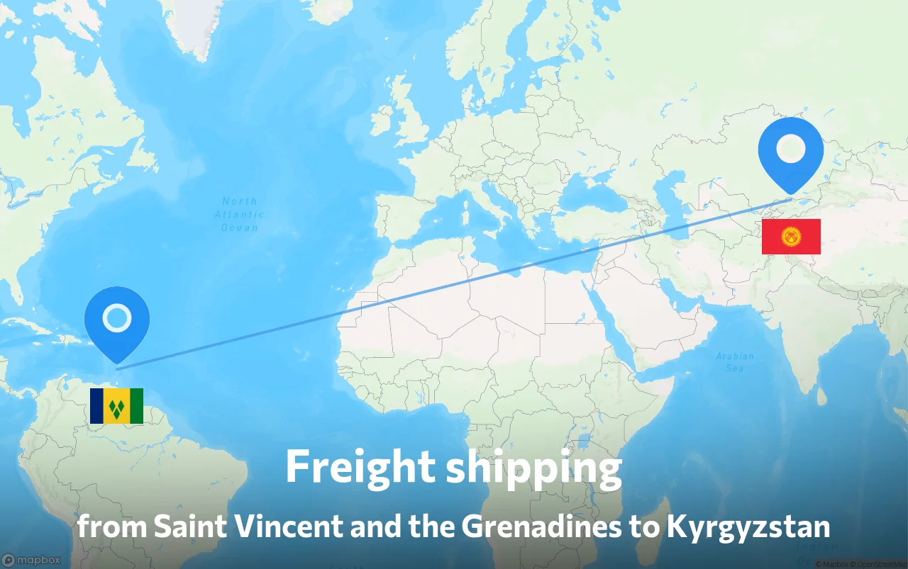 Shipping route from Saint Vincent and the Grenadines to Kyrgyzstan