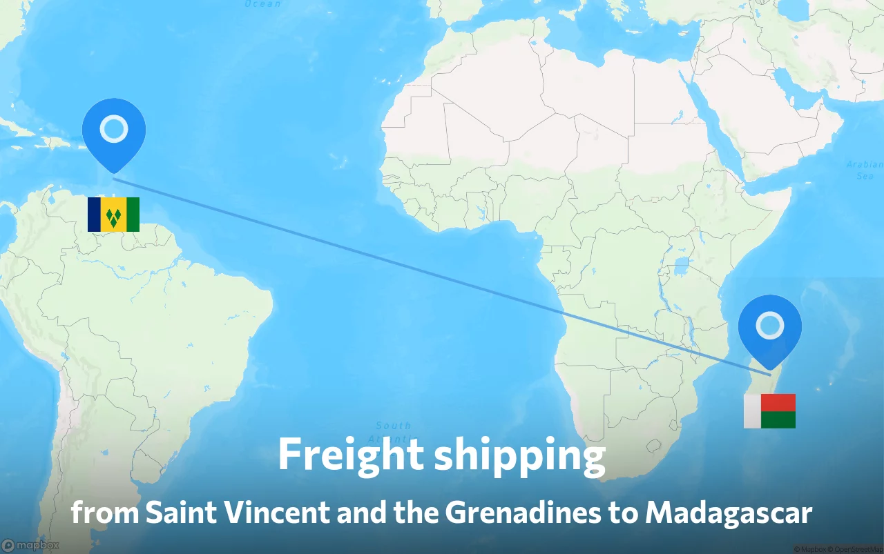 Shipping route from Saint Vincent and the Grenadines to Madagascar