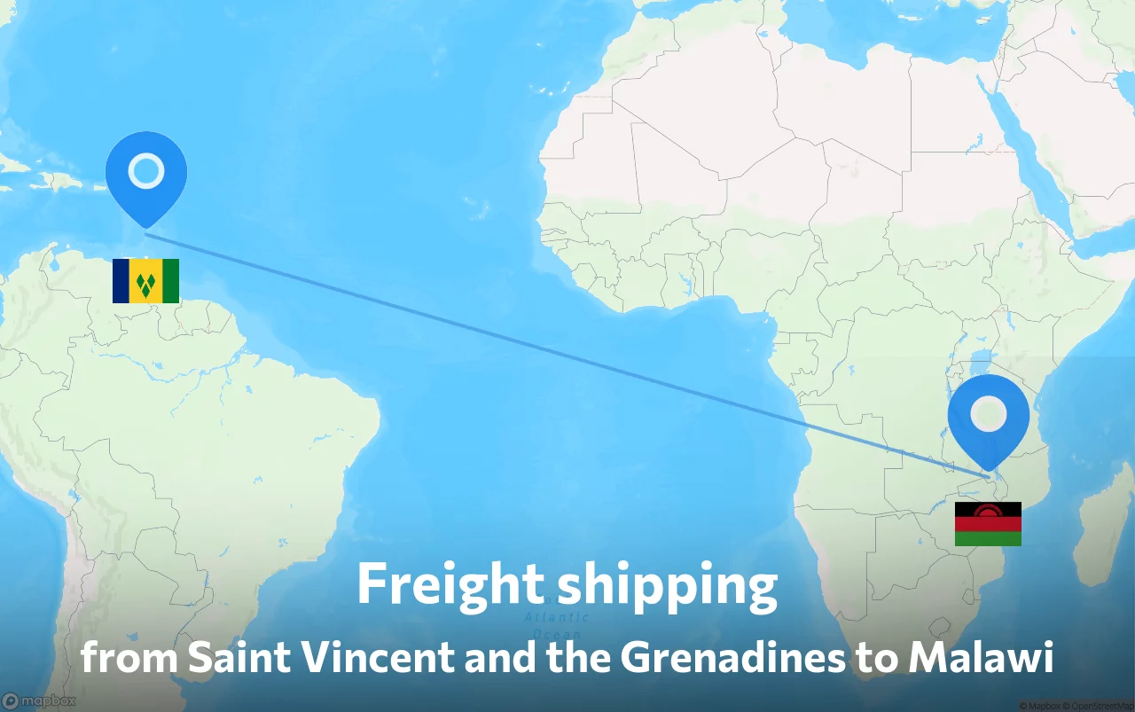 Shipping route from Saint Vincent and the Grenadines to Malawi