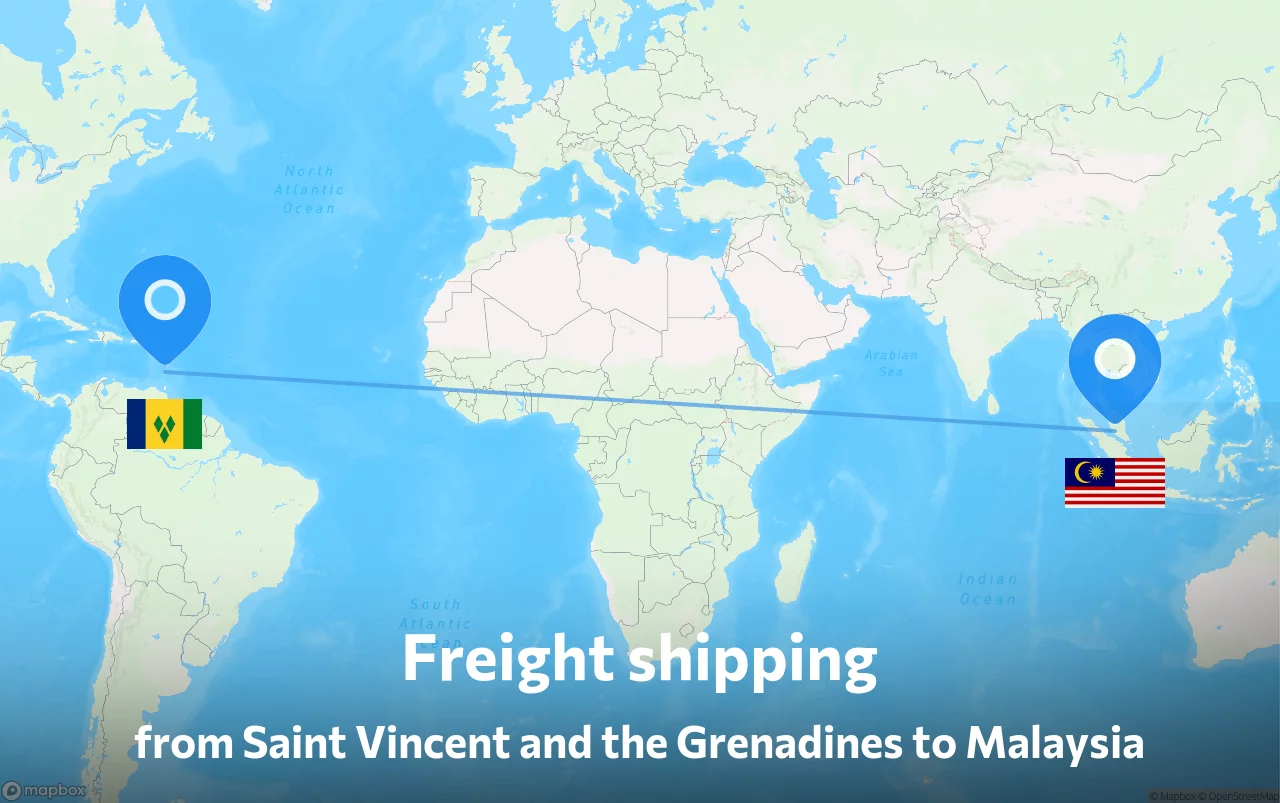 Shipping route from Saint Vincent and the Grenadines to Malaysia