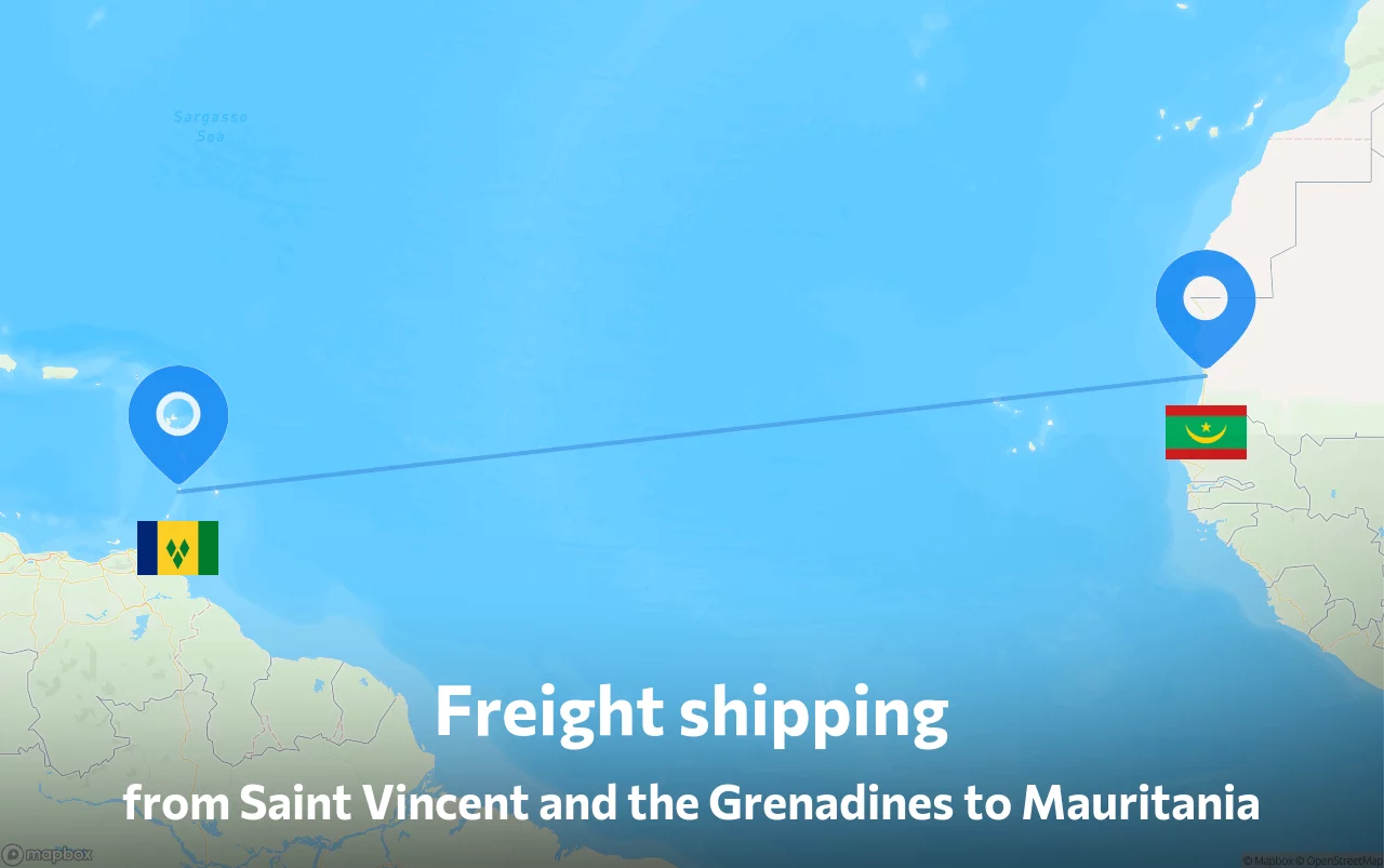 Shipping route from Saint Vincent and the Grenadines to Mauritania