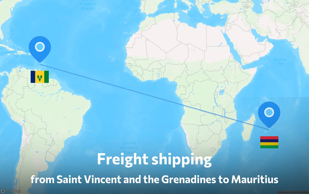 Shipping route from Saint Vincent and the Grenadines to Mauritius