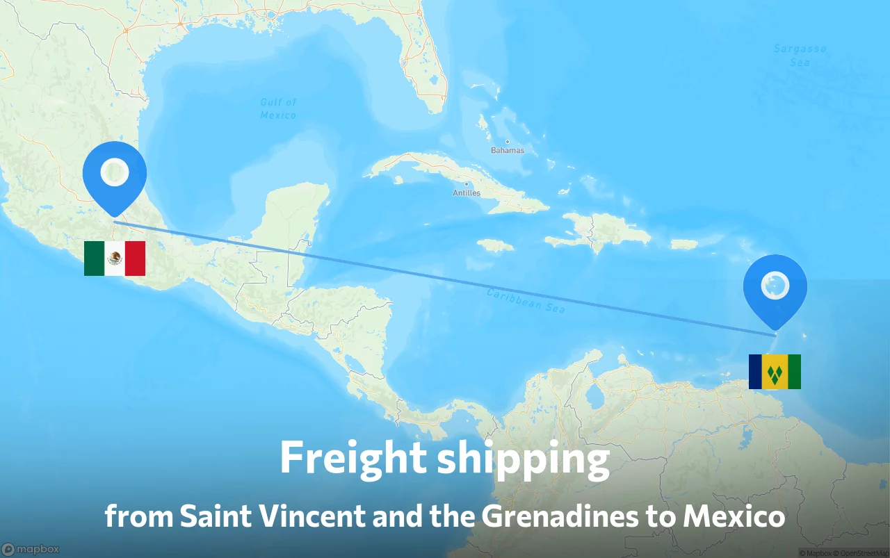 Shipping route from Saint Vincent and the Grenadines to Mexico