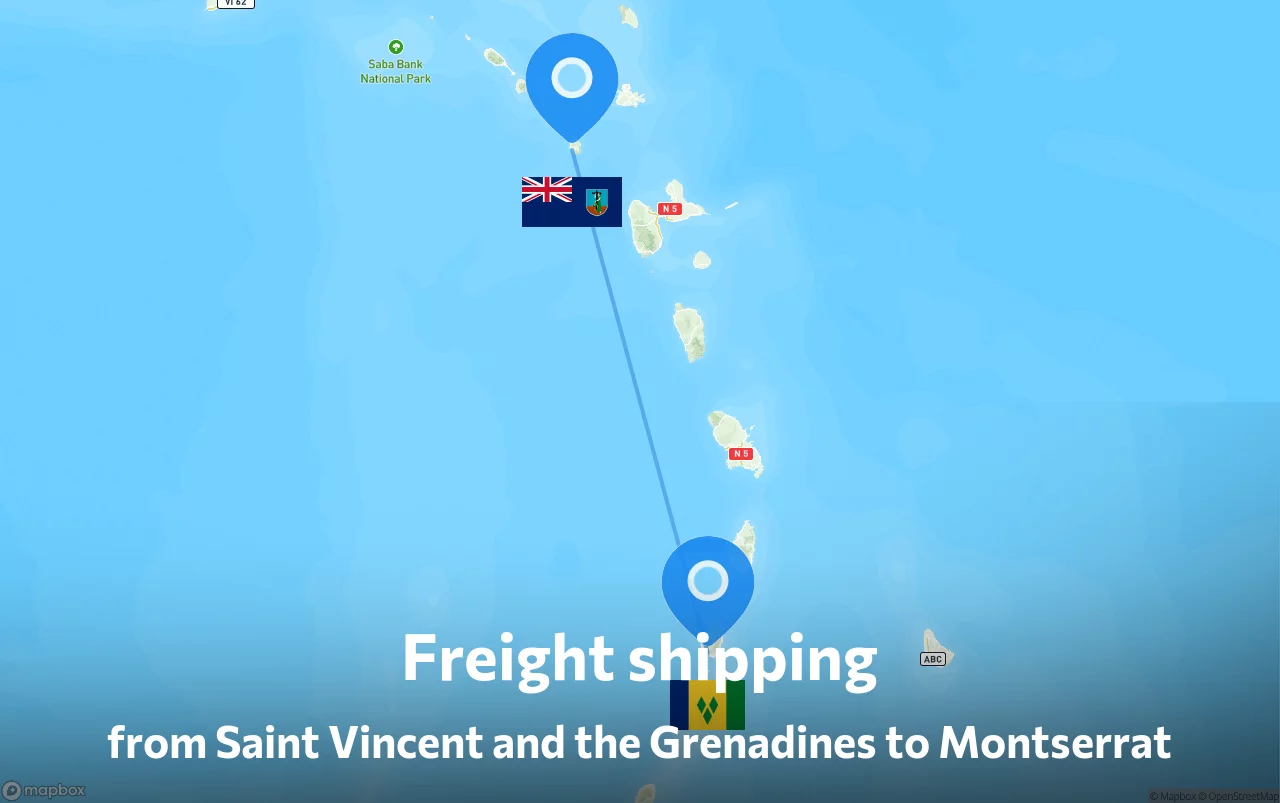 Shipping route from Saint Vincent and the Grenadines to Montserrat