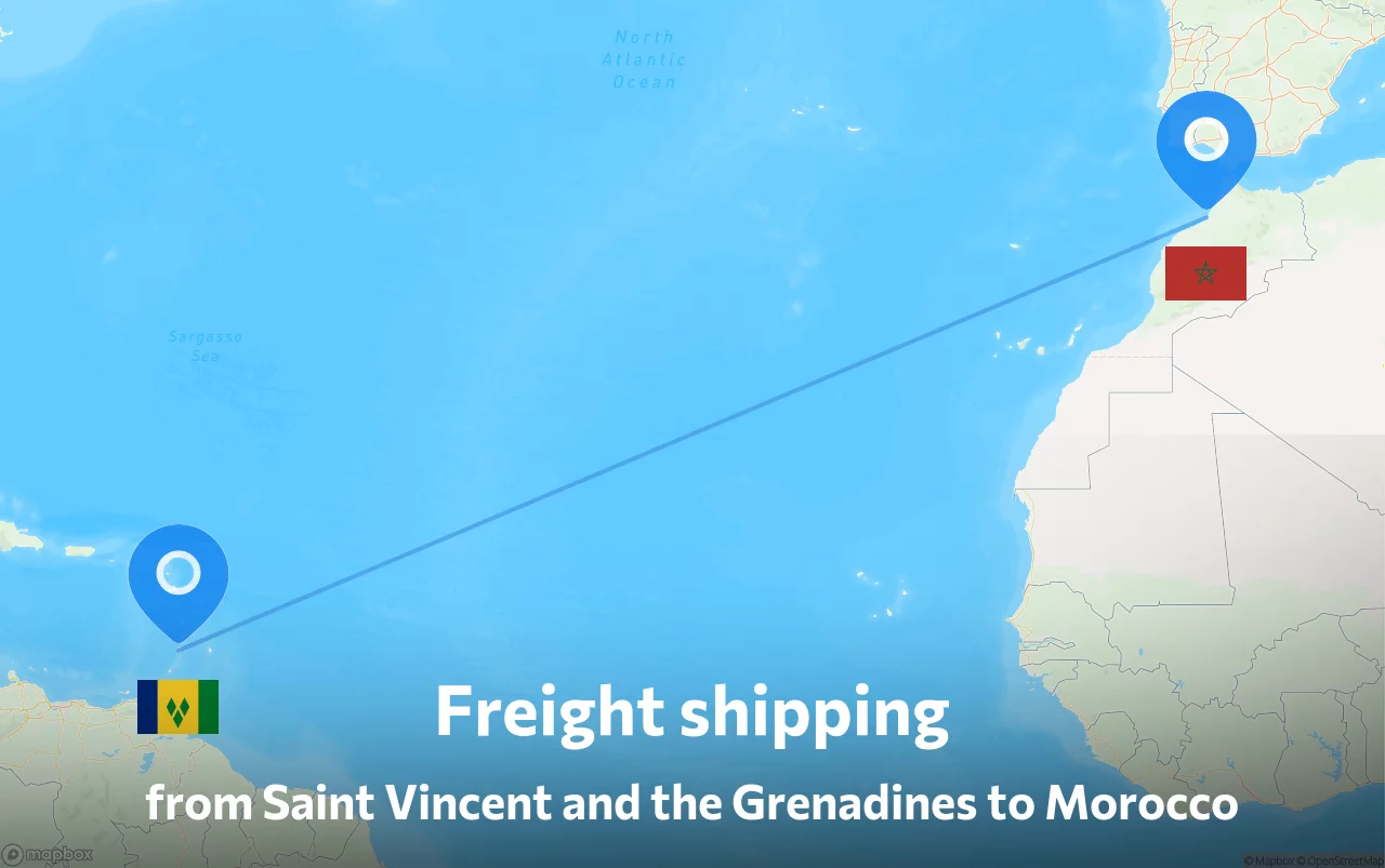 Shipping route from Saint Vincent and the Grenadines to Morocco