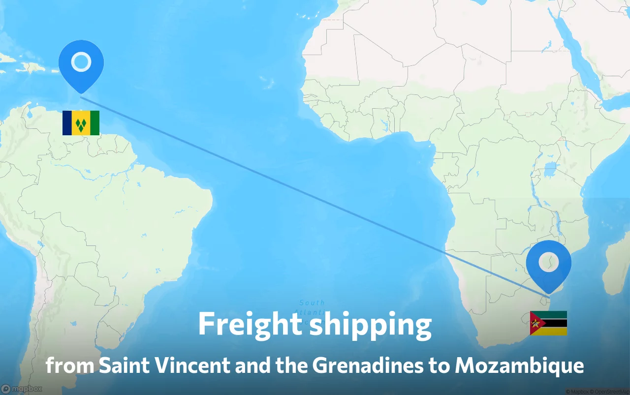 Shipping route from Saint Vincent and the Grenadines to Mozambique