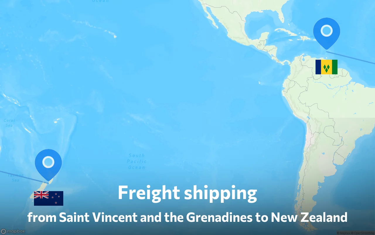 Shipping route from Saint Vincent and the Grenadines to New Zealand
