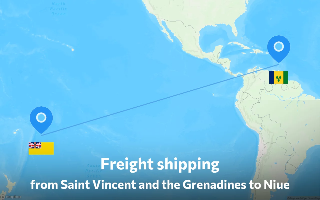 Shipping route from Saint Vincent and the Grenadines to Niue
