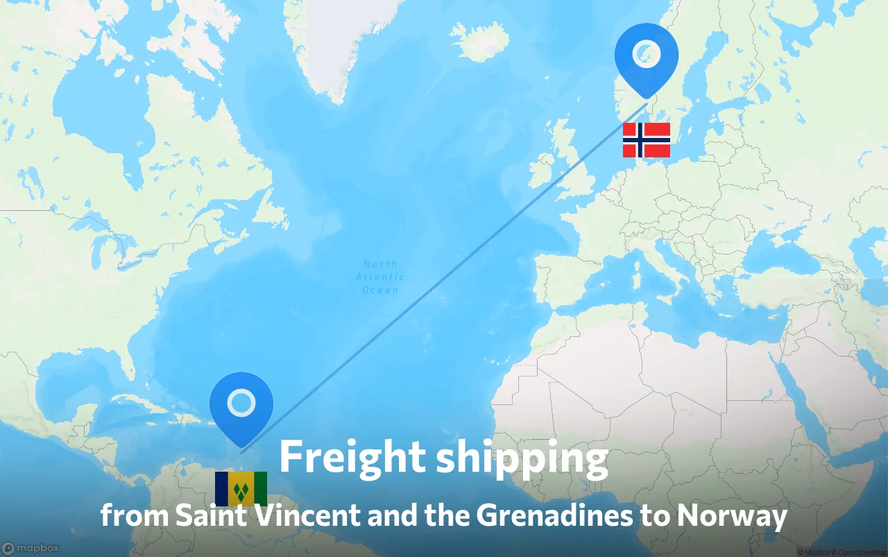 Shipping route from Saint Vincent and the Grenadines to Norway