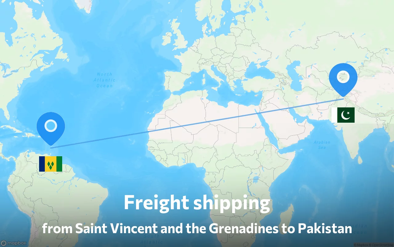 Shipping route from Saint Vincent and the Grenadines to Pakistan