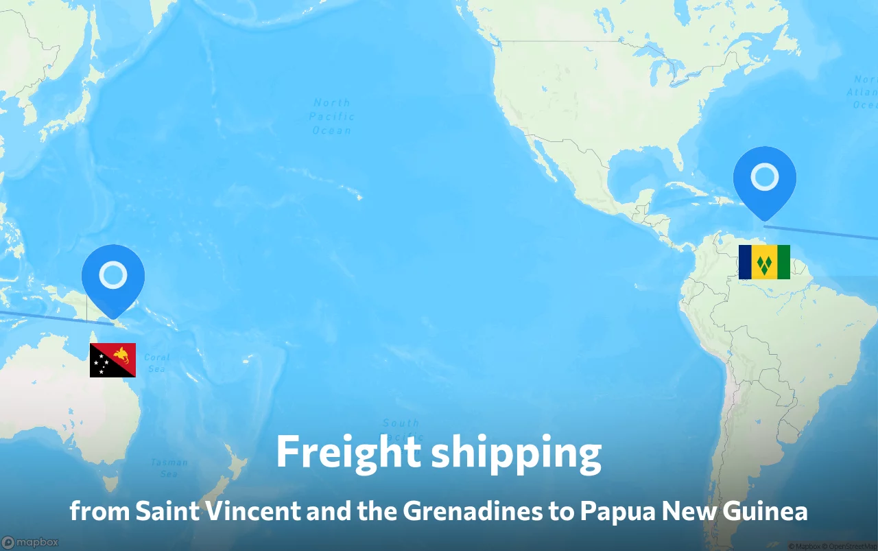 Shipping route from Saint Vincent and the Grenadines to Papua New Guinea