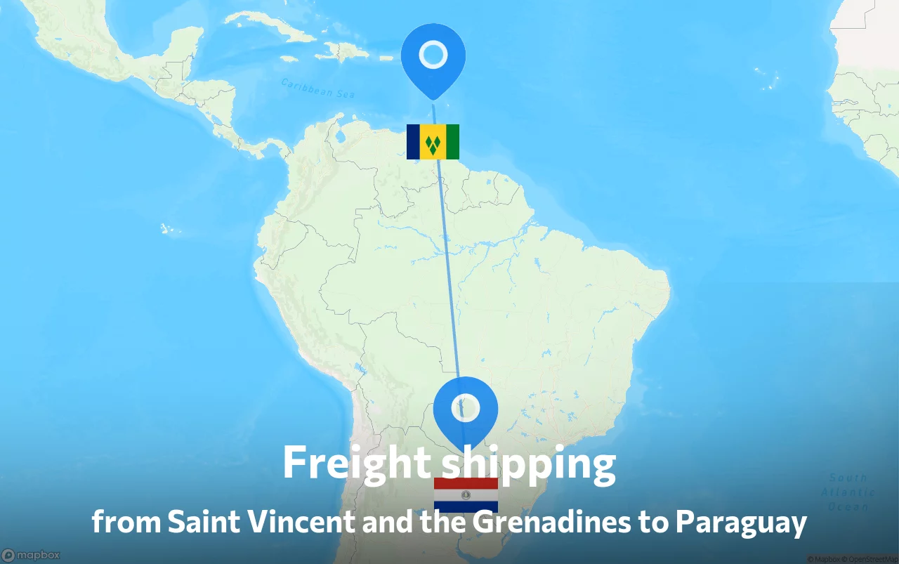 Shipping route from Saint Vincent and the Grenadines to Paraguay