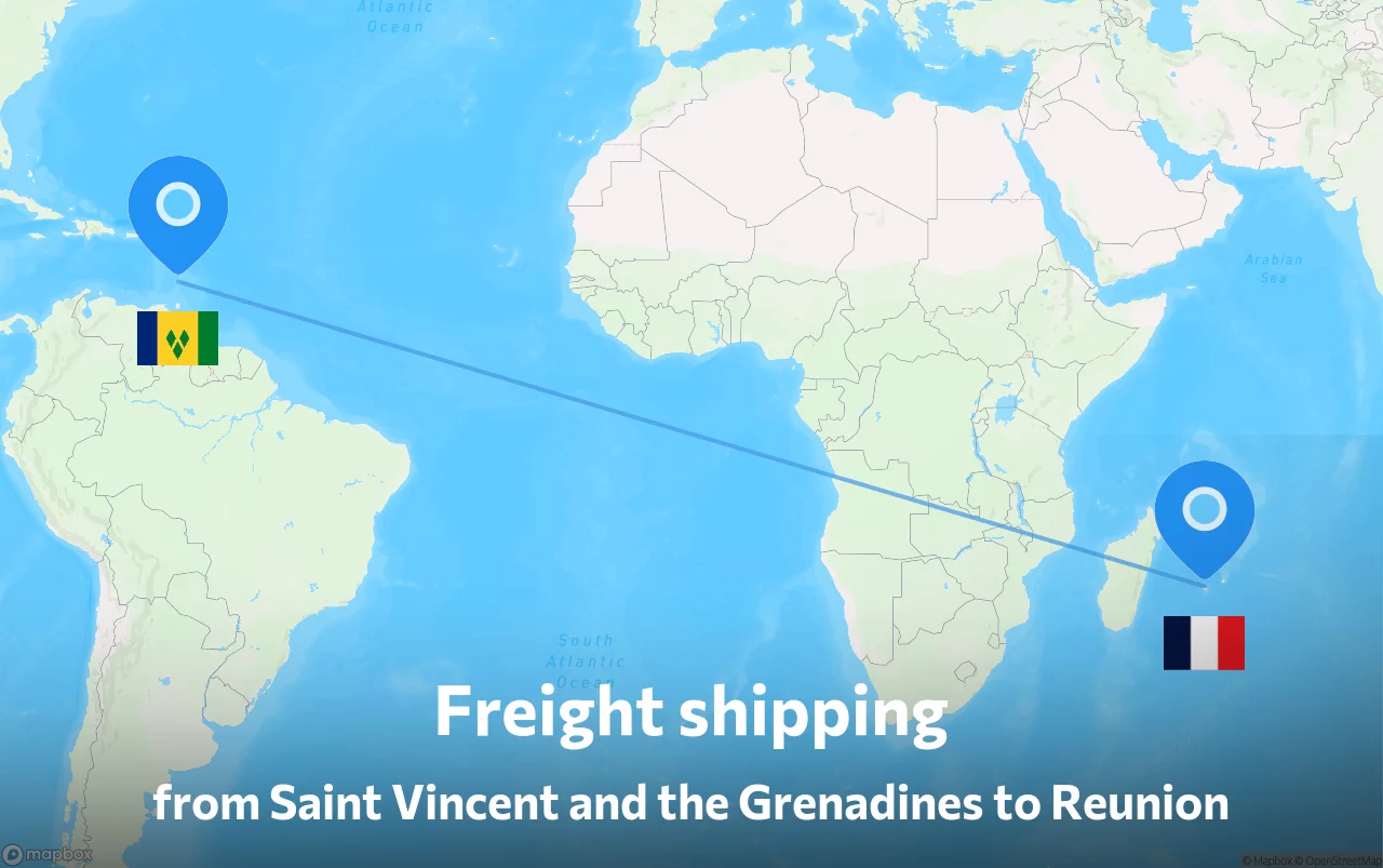 Shipping route from Saint Vincent and the Grenadines to Reunion
