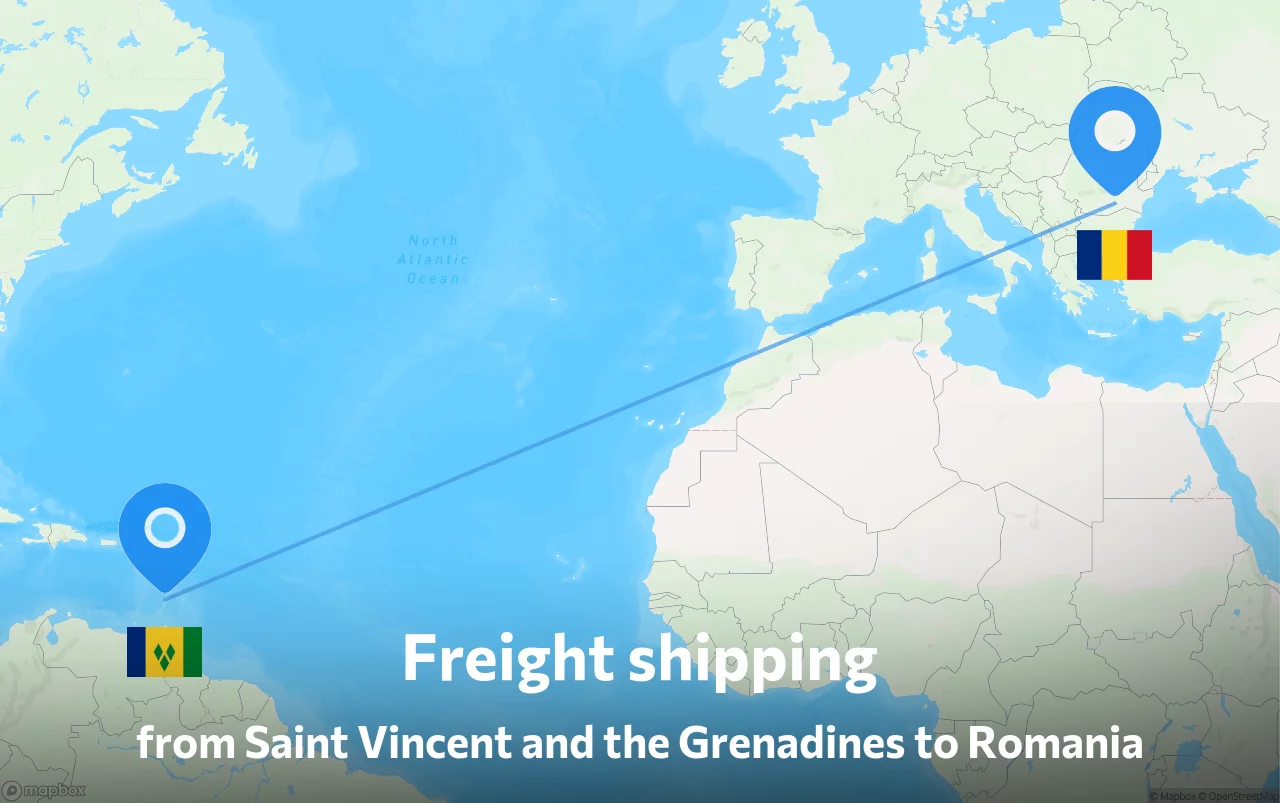 Shipping route from Saint Vincent and the Grenadines to Romania