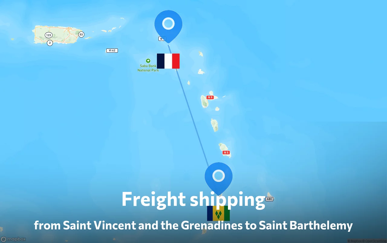 Shipping route from Saint Vincent and the Grenadines to Saint Barthelemy