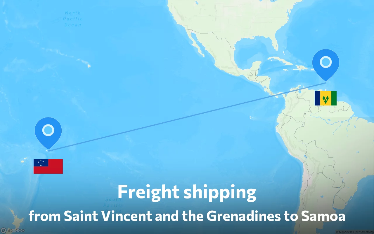 Shipping route from Saint Vincent and the Grenadines to Samoa