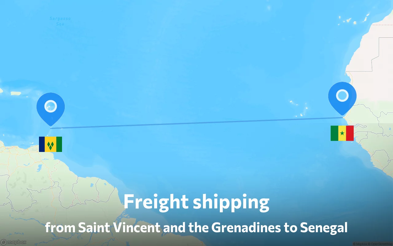 Shipping route from Saint Vincent and the Grenadines to Senegal