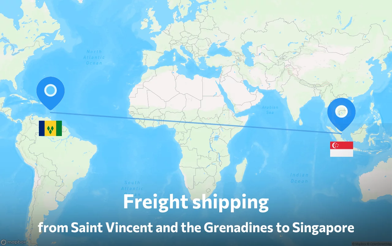 Shipping route from Saint Vincent and the Grenadines to Singapore