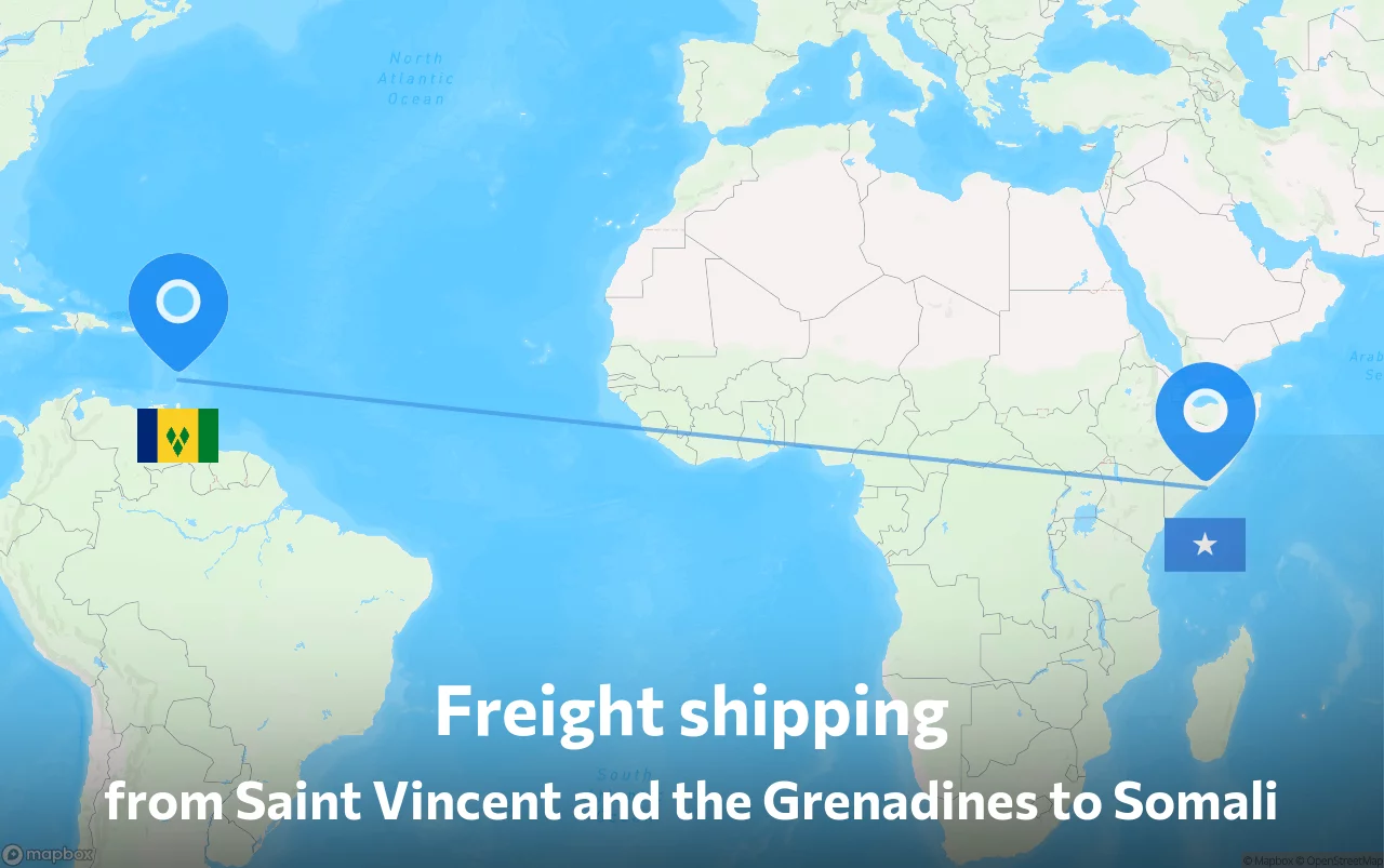 Shipping route from Saint Vincent and the Grenadines to Somali