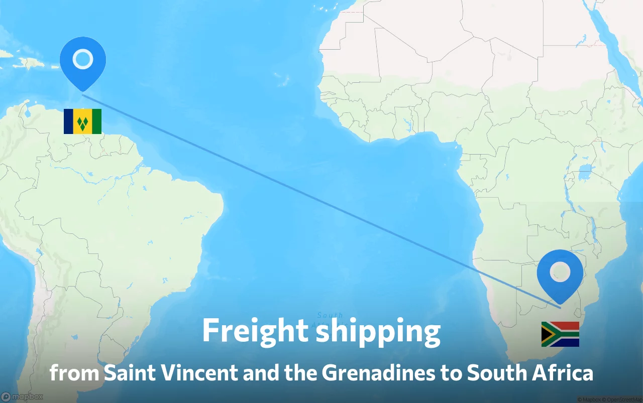 Shipping route from Saint Vincent and the Grenadines to South Africa
