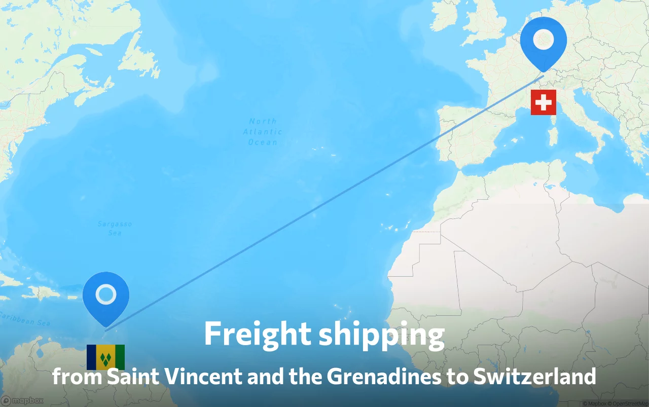 Shipping route from Saint Vincent and the Grenadines to Switzerland