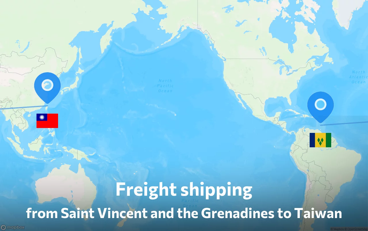 Shipping route from Saint Vincent and the Grenadines to Taiwan