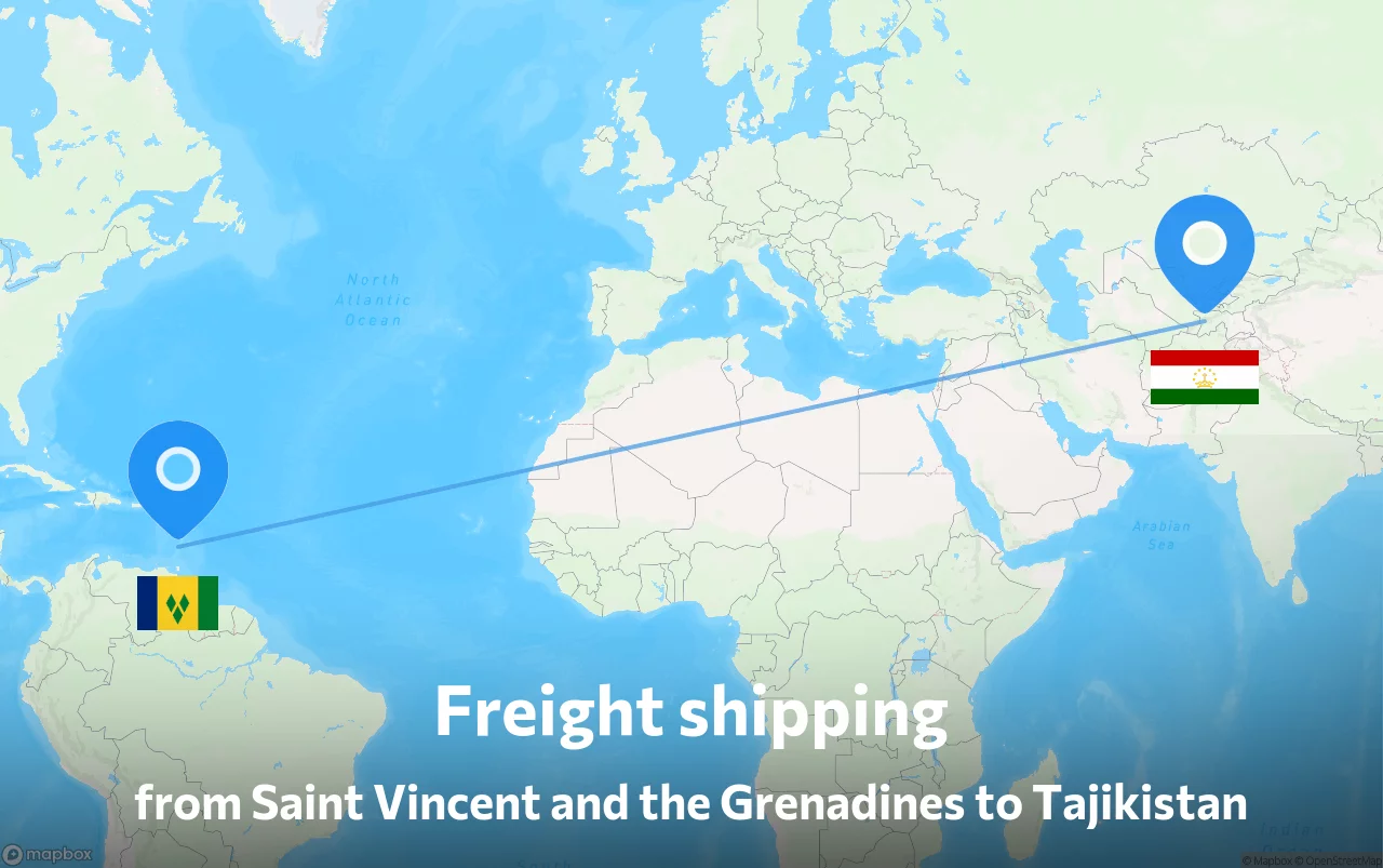 Shipping route from Saint Vincent and the Grenadines to Tajikistan