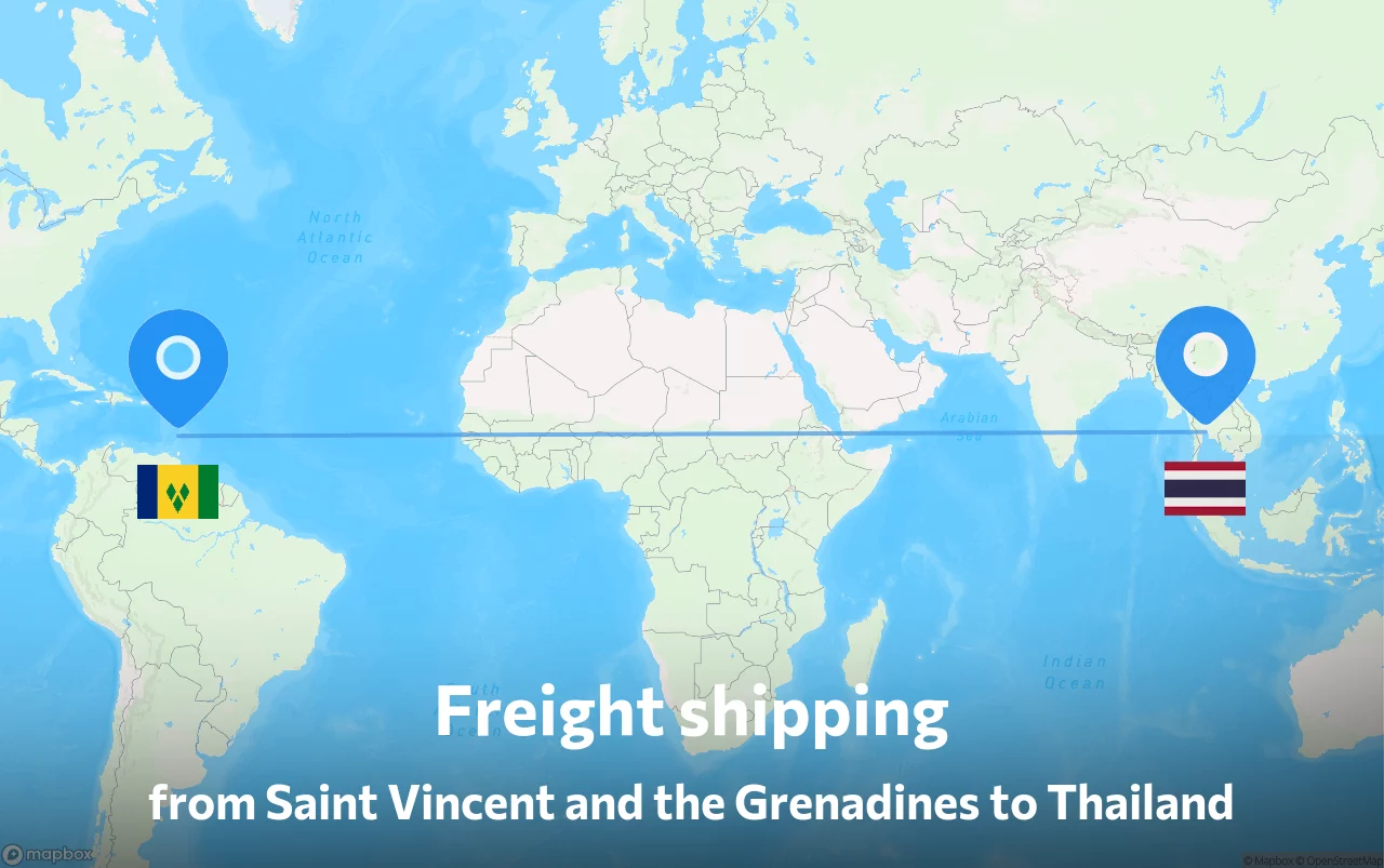 Shipping route from Saint Vincent and the Grenadines to Thailand