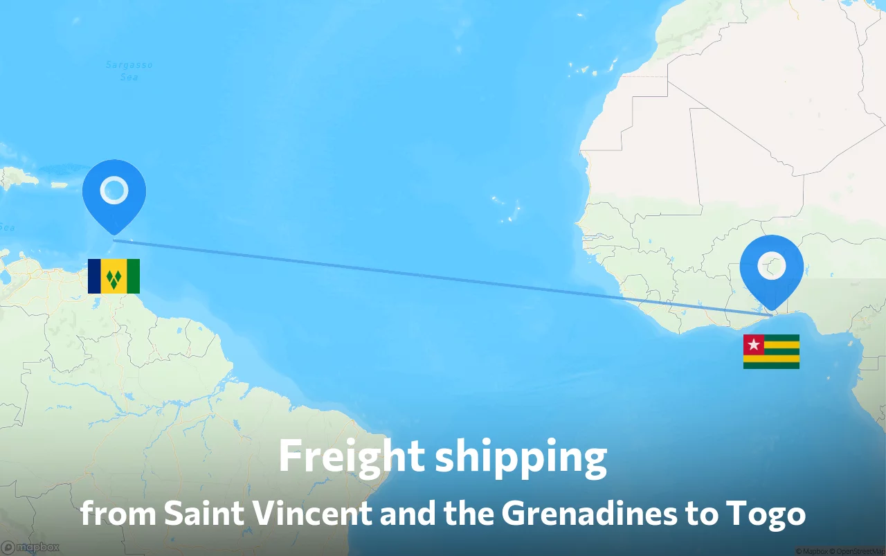 Shipping route from Saint Vincent and the Grenadines to Togo