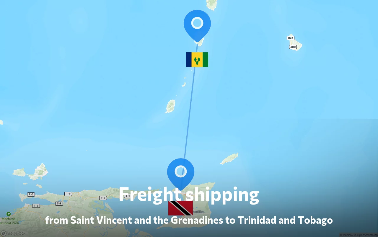 Shipping route from Saint Vincent and the Grenadines to Trinidad and Tobago