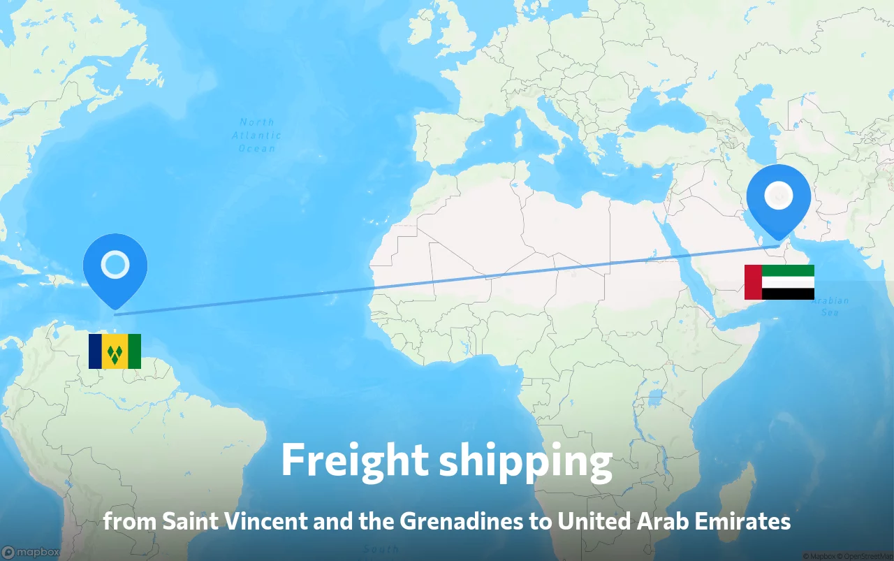 Shipping route from Saint Vincent and the Grenadines to United Arab Emirates