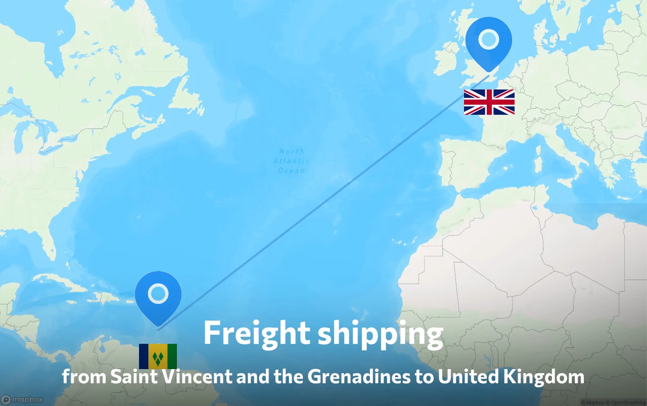 Shipping route from Saint Vincent and the Grenadines to United Kingdom
