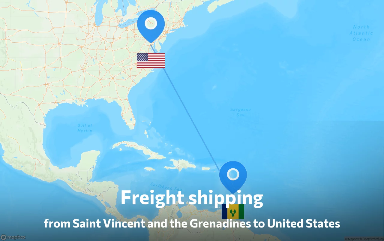 Shipping route from Saint Vincent and the Grenadines to United States