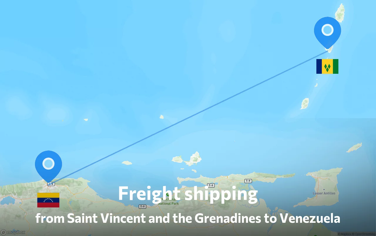 Shipping route from Saint Vincent and the Grenadines to Venezuela
