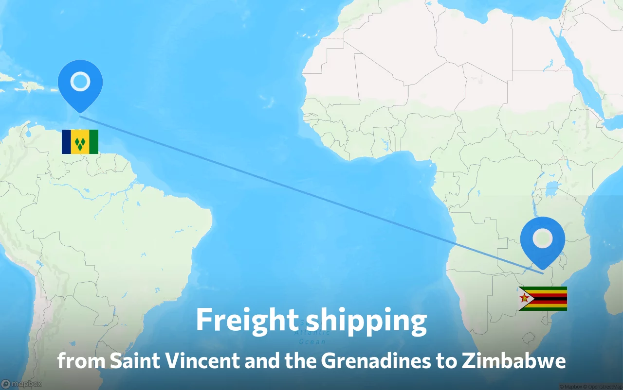Shipping route from Saint Vincent and the Grenadines to Zimbabwe