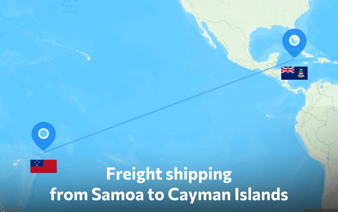Shipping route from Samoa to Cayman Islands