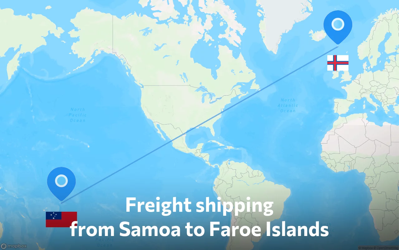 Shipping route from Samoa to Faroe Islands