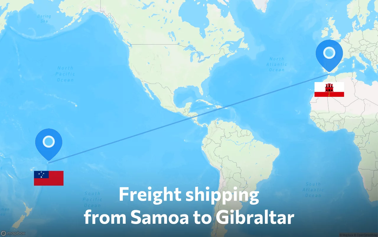 Shipping route from Samoa to Gibraltar
