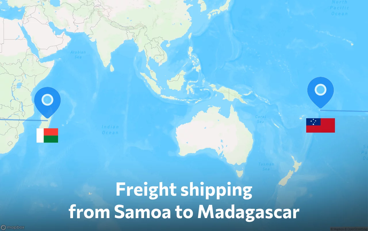 Shipping route from Samoa to Madagascar