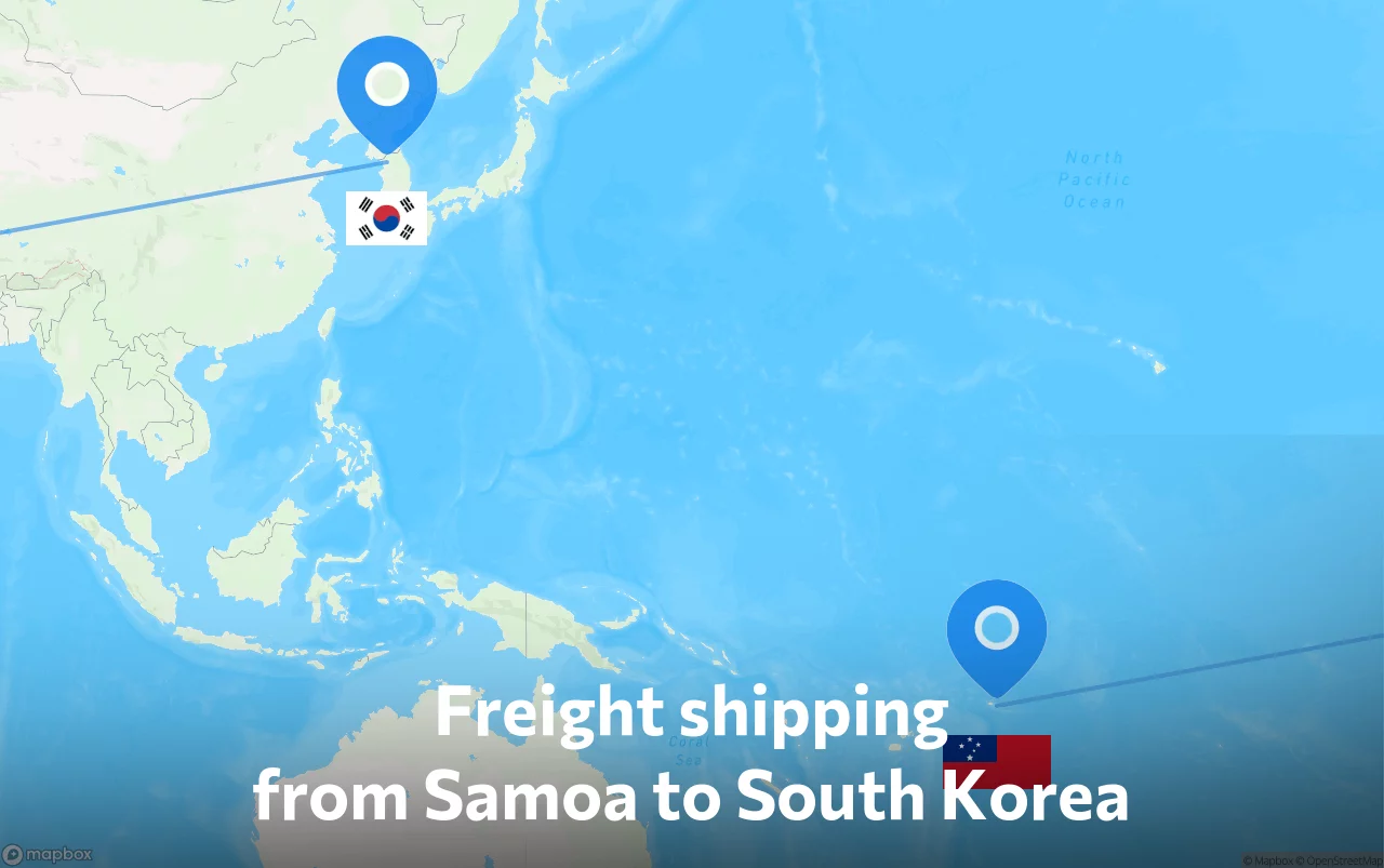 Shipping route from Samoa to South Korea