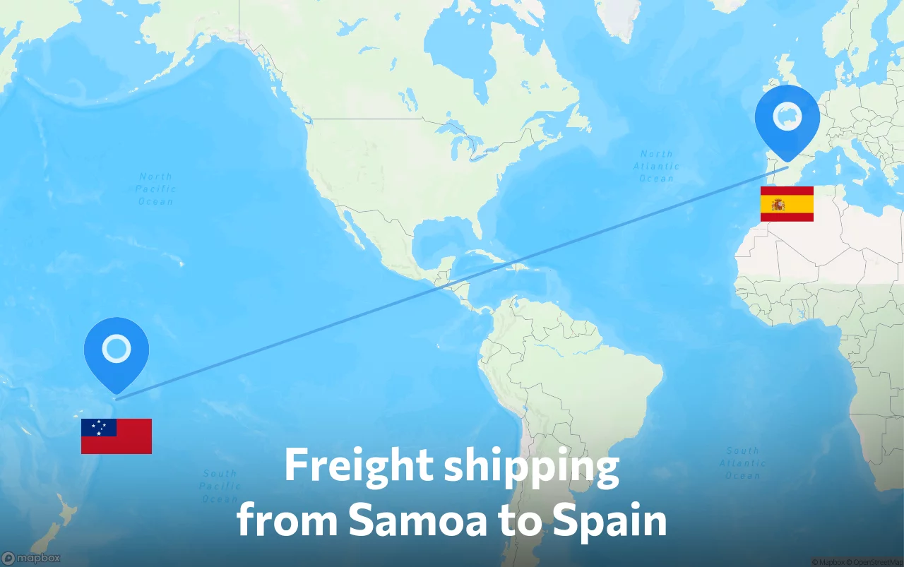 Shipping route from Samoa to Spain