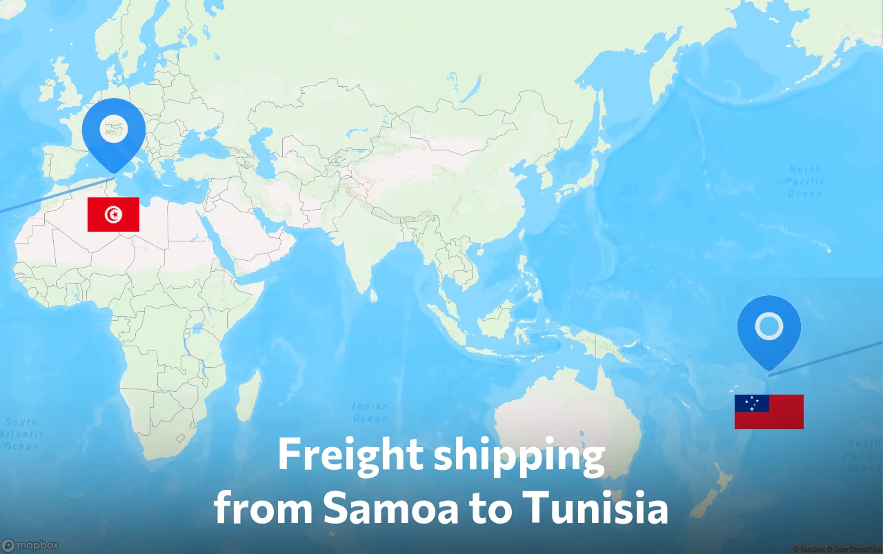Shipping route from Samoa to Tunisia
