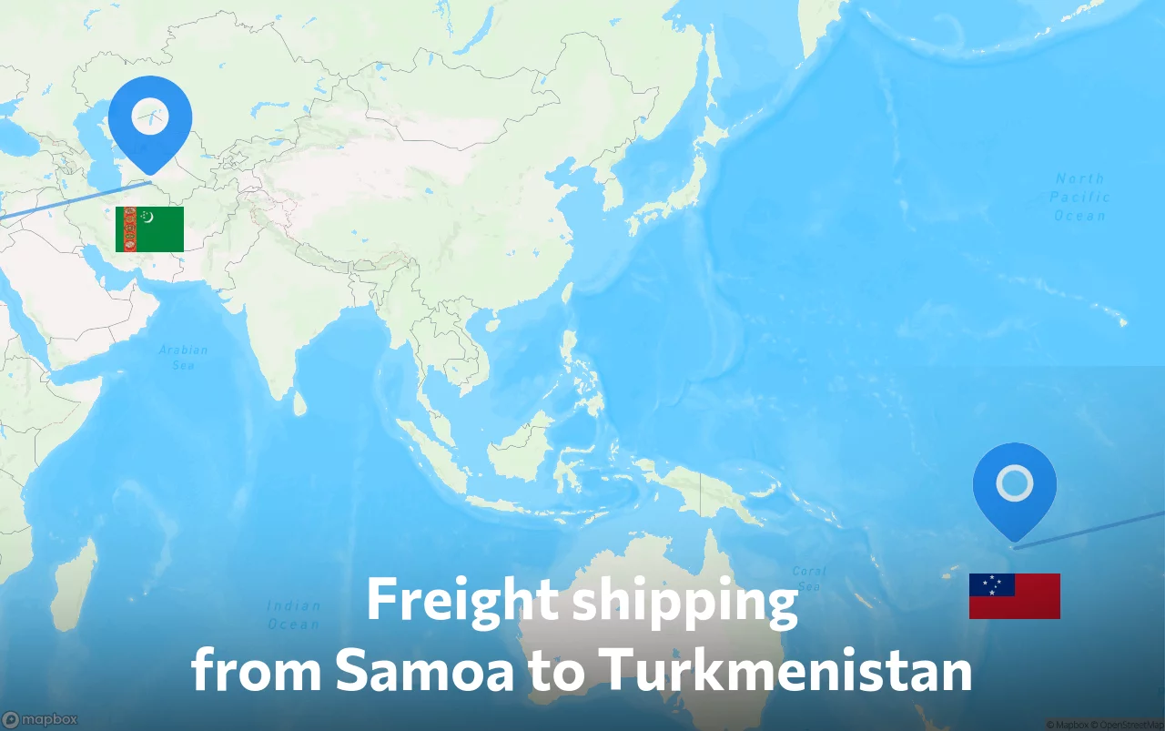 Shipping route from Samoa to Turkmenistan