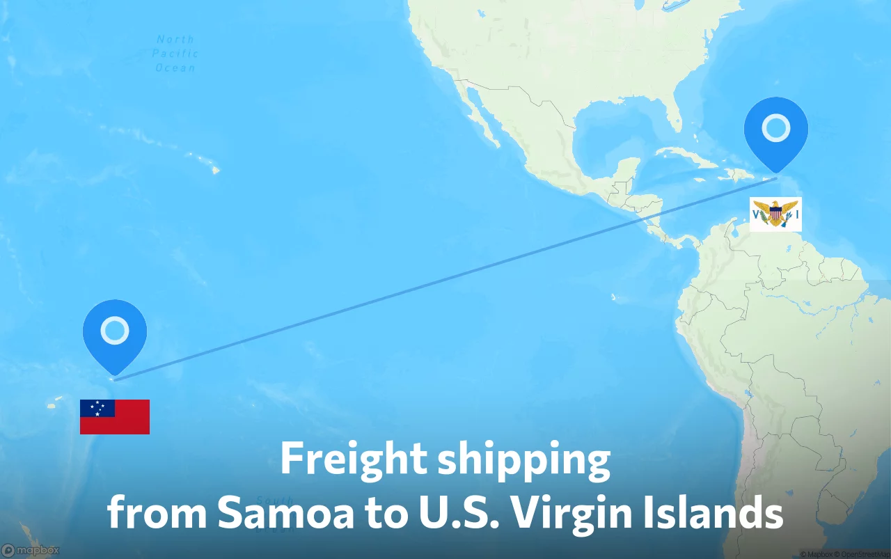 Shipping route from Samoa to U.S. Virgin Islands