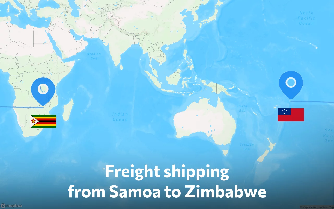Shipping route from Samoa to Zimbabwe