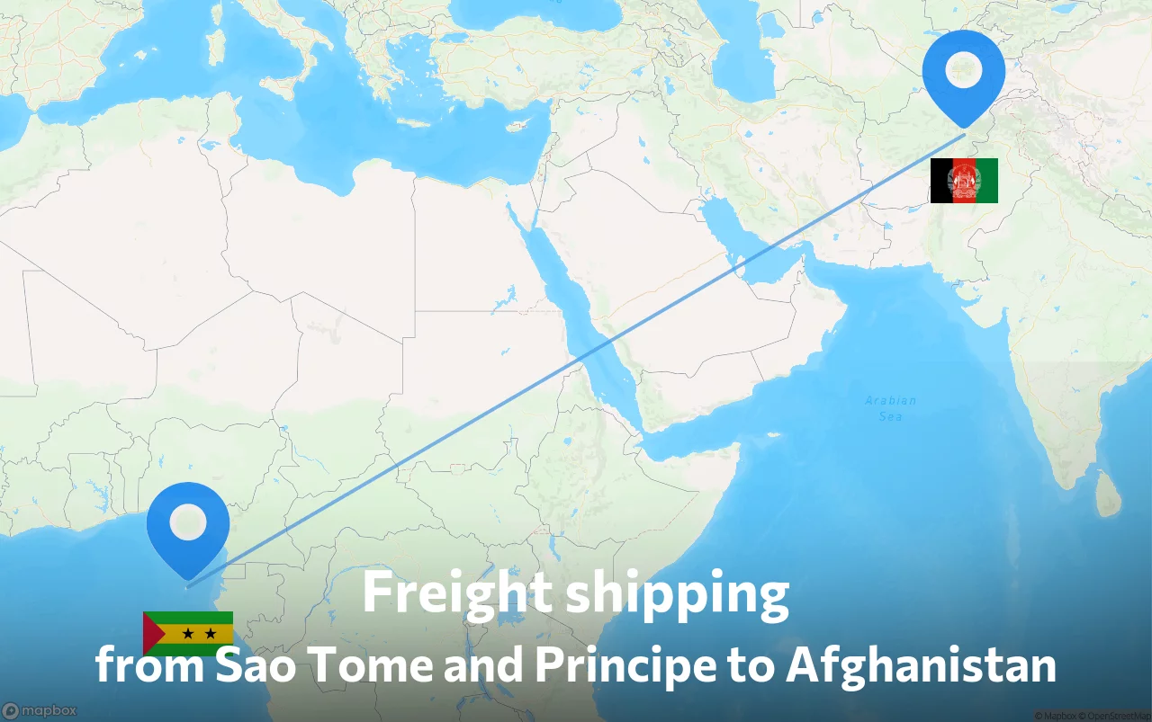 Shipping route from Sao Tome and Principe to Afghanistan